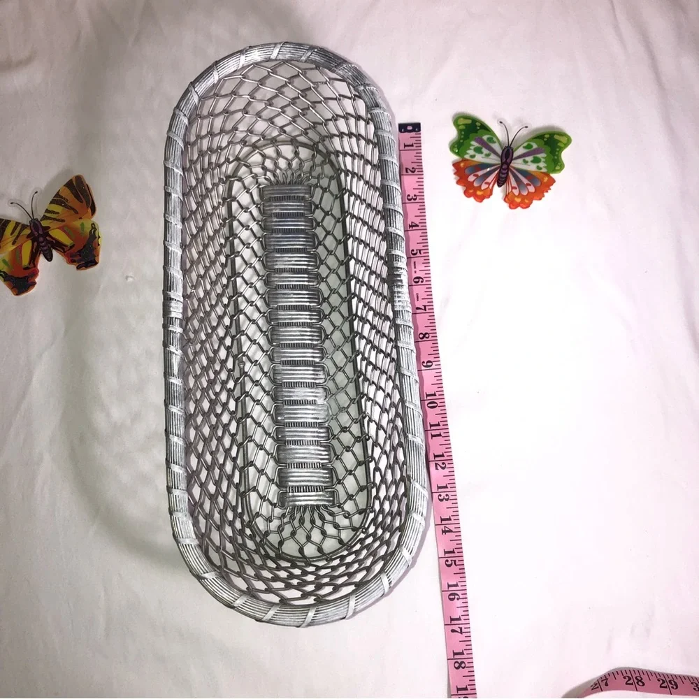 Decorative Oblong Silver Wire Basket, Metal Basket, very sturdy, pre-owned